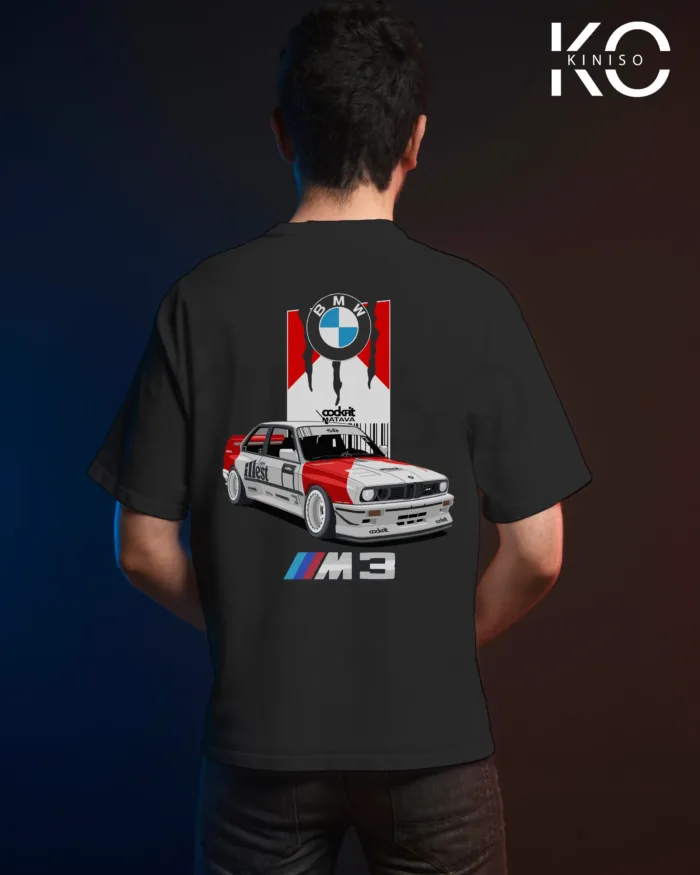 Image of Black color drop shoulder t-shirt with BMW M3 Print for men at reasonable price